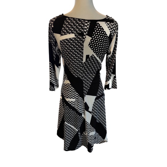 PerSeption Concept Black White Geometric Beaded Officewear VNeck Sheath Dress S - Picture 4 of 10
